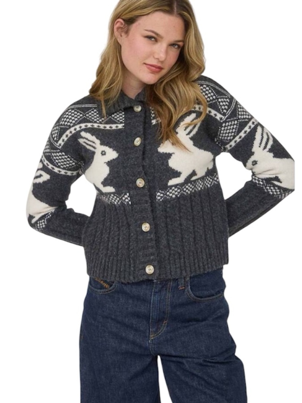 Blu Pepper Bunny Jacquard Cardigan